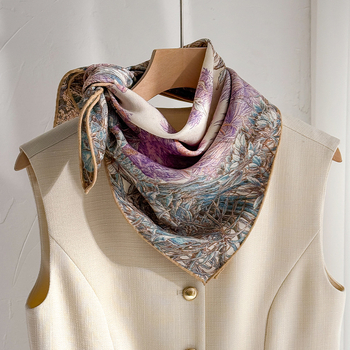 Șal pătrat din mătase și lână, țesătură Warp Knit, protecție solară, protecție împotriva prafului, pentru toate anotimpurile, Nr. Z5-002-#32 Forest Landscape