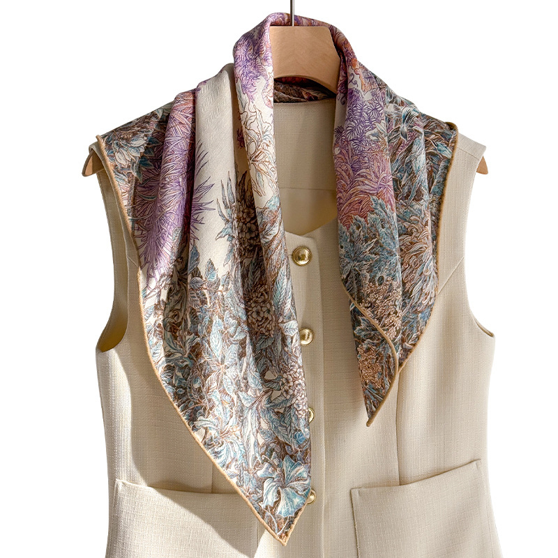 Șal pătrat din mătase și lână, țesătură Warp Knit, protecție solară, protecție împotriva prafului, pentru toate anotimpurile, Nr. Z5-002-#32 Forest Landscape