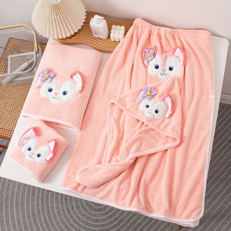 Cartoon Lina Belle coral fleece kupaonski ručnik wrap s kapom za kosu, apsorbirajući i brzo sušenje, 301–350 g, serija Cartoon, mogućnost otiska logotipa