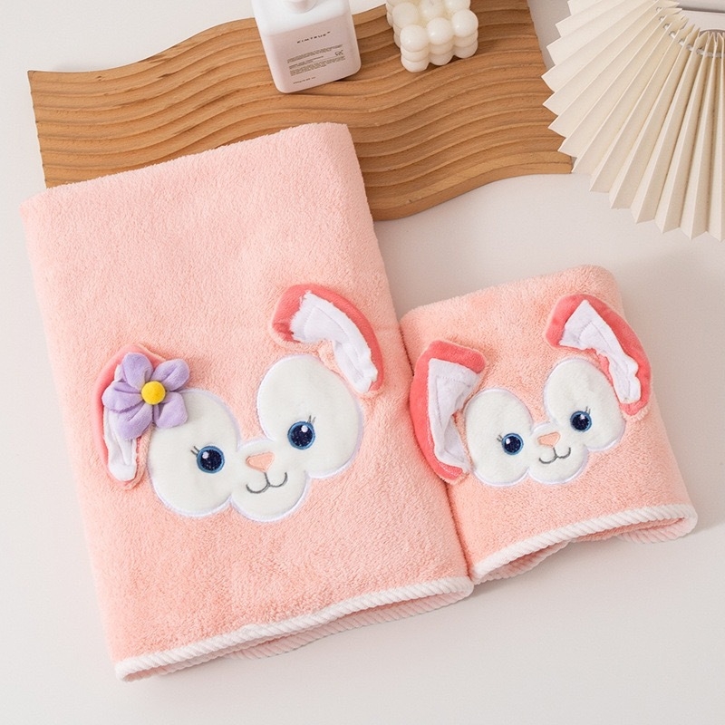 Cartoon Lina Belle coral fleece kupaonski ručnik wrap s kapom za kosu, apsorbirajući i brzo sušenje, 301–350 g, serija Cartoon, mogućnost otiska logotipa
