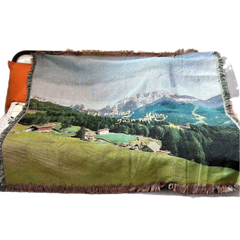 Pamuk tapiserija za kauč s pejzažom zelenih planina u stilu uljne slike, dekor dnevnog boravka