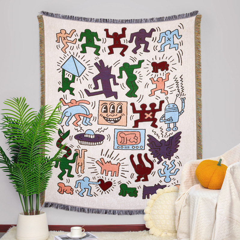 Pamukasta kamping deka i kauč prekrivač, karikatura džakard stil, cjelogodišnja uporaba, 800–999 g, prilagodljivo