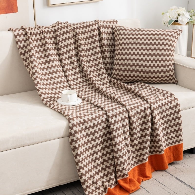 Pleteni prekrivač za kauč, skandinavski stil, geometrijski uzorak (poliester, 800–999 g, za sve sezone)