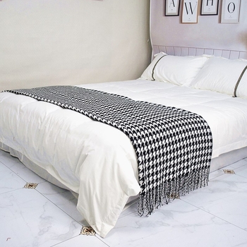 Kötött takaró, Houndstooth geometriai minta, akril szálból, 500–799 g, testreszabható, modern minimalista stílus