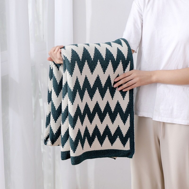 Pleteni pled, acrilna vlakna, prugasti uzorak, nordijski stil, pogodno za sve sezone, 800–999 g
