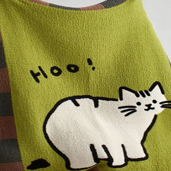 Deka s mačjim motivom od velura, pleteni džakard uzorak, poliester, 1000-1499 g, moderni minimalistički stil