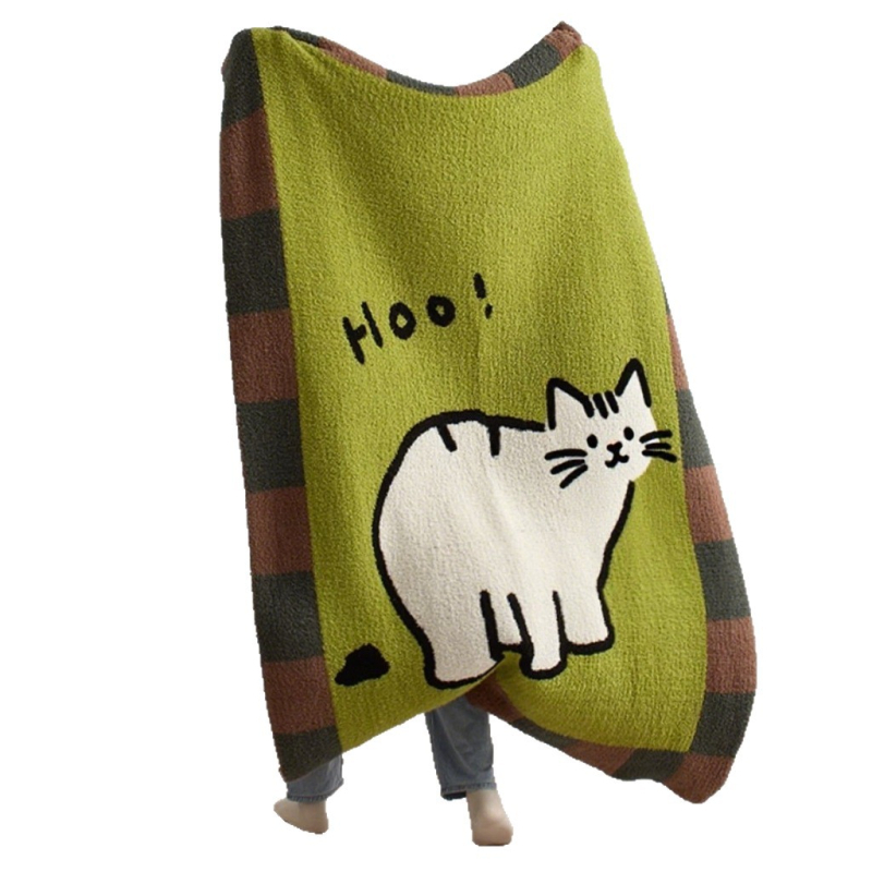 Deka s mačjim motivom od velura, pleteni džakard uzorak, poliester, 1000-1499 g, moderni minimalistički stil