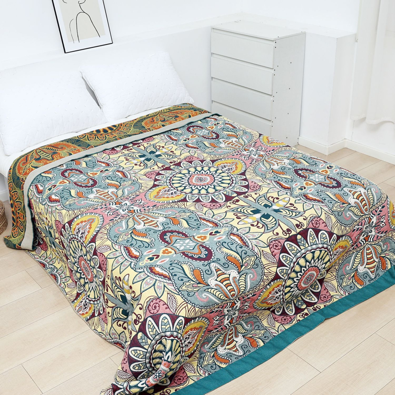 Puuvillane pleed diivanile, skandinaavia stiil, taime ja lille muster, kaal 1000–1499 g, sobiv kõigile aastaaegadele