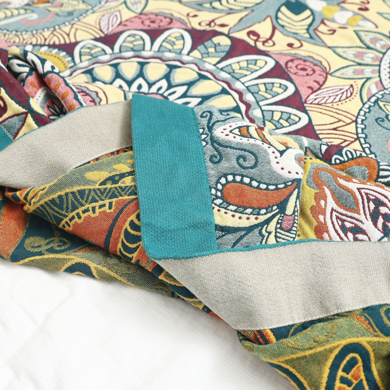 Puuvillane pleed diivanile, skandinaavia stiil, taime ja lille muster, kaal 1000–1499 g, sobiv kõigile aastaaegadele