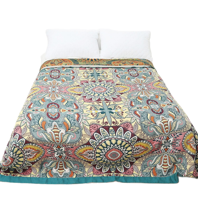 Puuvillane pleed diivanile, skandinaavia stiil, taime ja lille muster, kaal 1000–1499 g, sobiv kõigile aastaaegadele