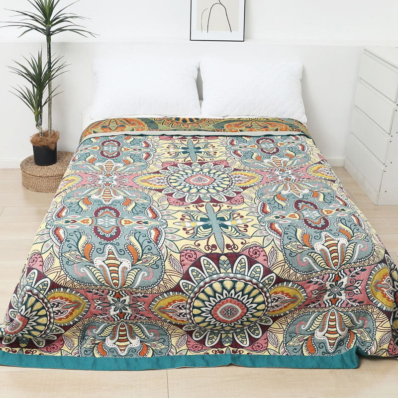 Puuvillane pleed diivanile, skandinaavia stiil, taime ja lille muster, kaal 1000–1499 g, sobiv kõigile aastaaegadele