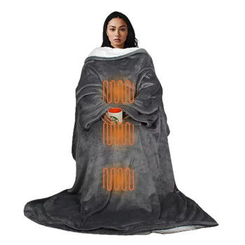 Nosiva USB električna deka s rukavima, debeli Sherpa flanel, poliester 90%, trostupnjeno inteligentno grijanje