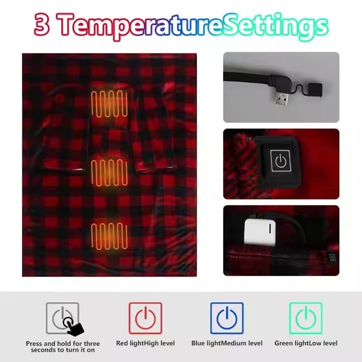 Nosiva USB električna deka s rukavima, debeli Sherpa flanel, poliester 90%, trostupnjeno inteligentno grijanje