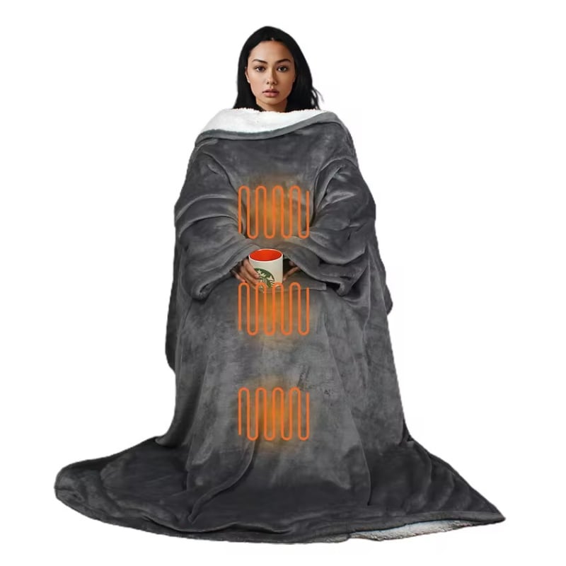 Nosiva USB električna deka s rukavima, debeli Sherpa flanel, poliester 90%, trostupnjeno inteligentno grijanje