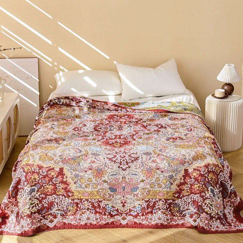 Törölközőből készült pléd, 100% pamut, 1,1–1,5 kg, nyárra, táj mintázat