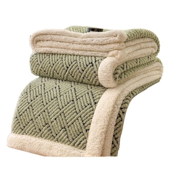 Debela deka od fleece s dvostrano plišanim velurom, mliječni velur i koralni velur, geometrijski uzorak, zimska toplina, nordijski stil, veličina 180 x 200–220 cm
