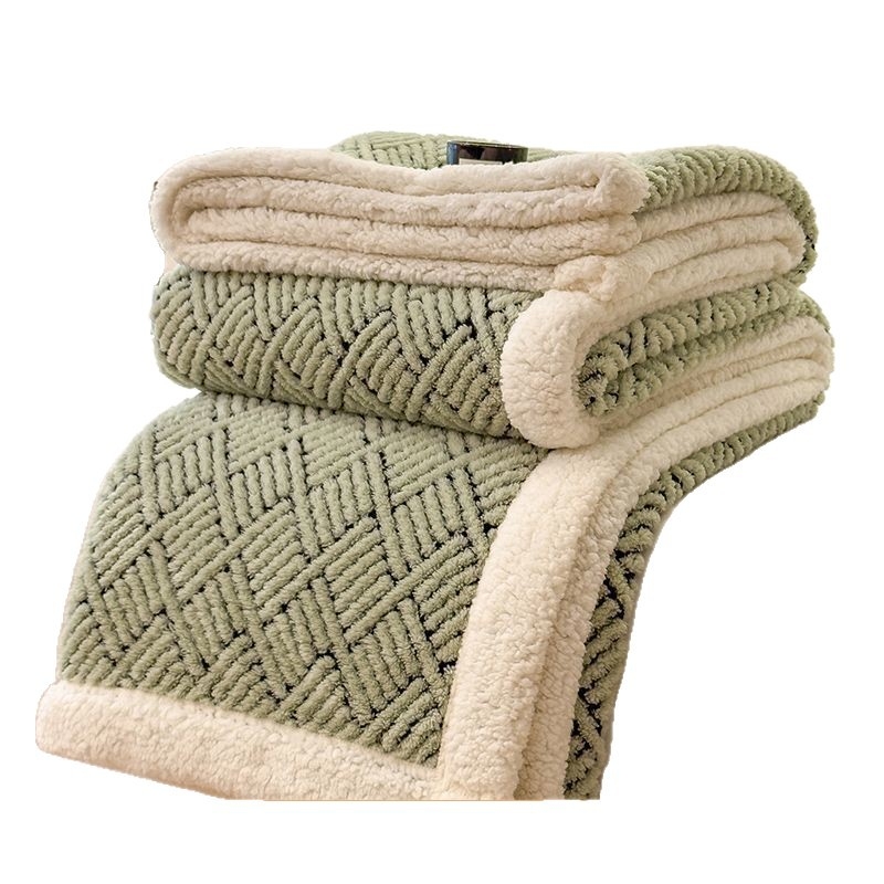 Debela deka od fleece s dvostrano plišanim velurom, mliječni velur i koralni velur, geometrijski uzorak, zimska toplina, nordijski stil, veličina 180 x 200–220 cm