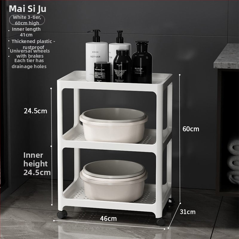 Maisiju 1763 Plastični podni stalak za kupaonicu, višeslojni, mat završna obrada, nosivost 7,5 kg po polici, moderni minimalistički stil