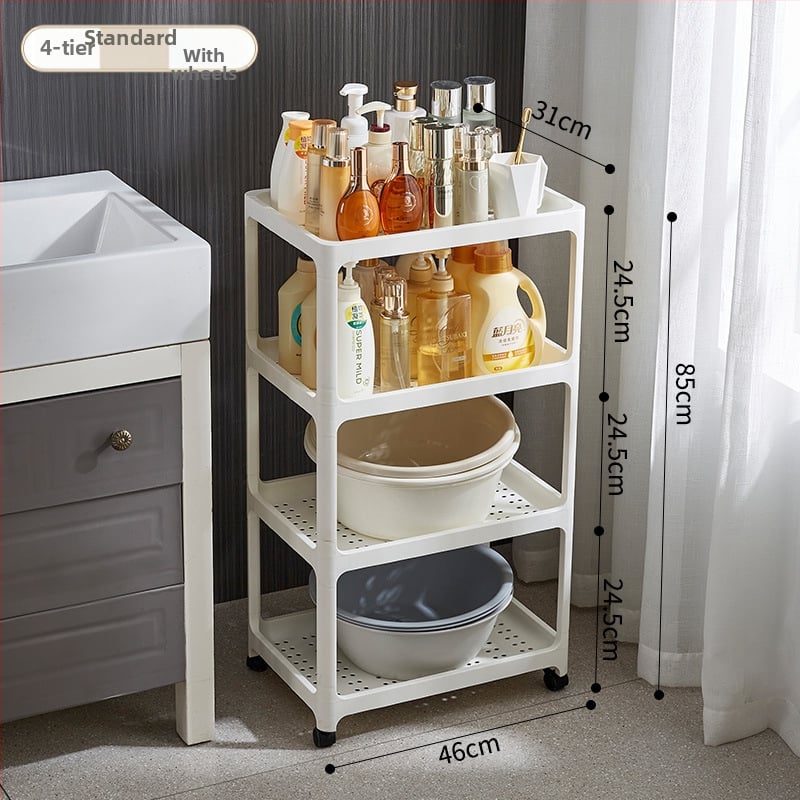 Maisiju 1763 Plastični podni stalak za kupaonicu, višeslojni, mat završna obrada, nosivost 7,5 kg po polici, moderni minimalistički stil