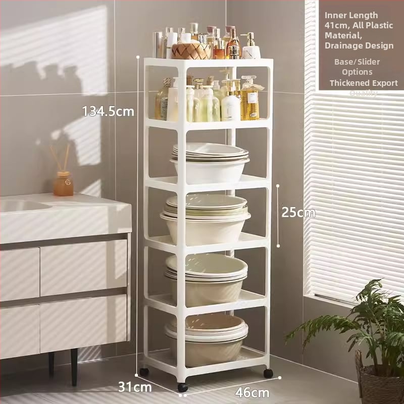 Maisiju 1763 Plastični podni stalak za kupaonicu, višeslojni, mat završna obrada, nosivost 7,5 kg po polici, moderni minimalistički stil