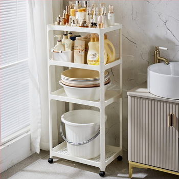 Vannitoa põrandal seisev ladustamisriiul, plastikust, matt viimistlus, mudel 1763, 7,5 kg koormus ühel poljel, kaasaegne minimalistlik stiil