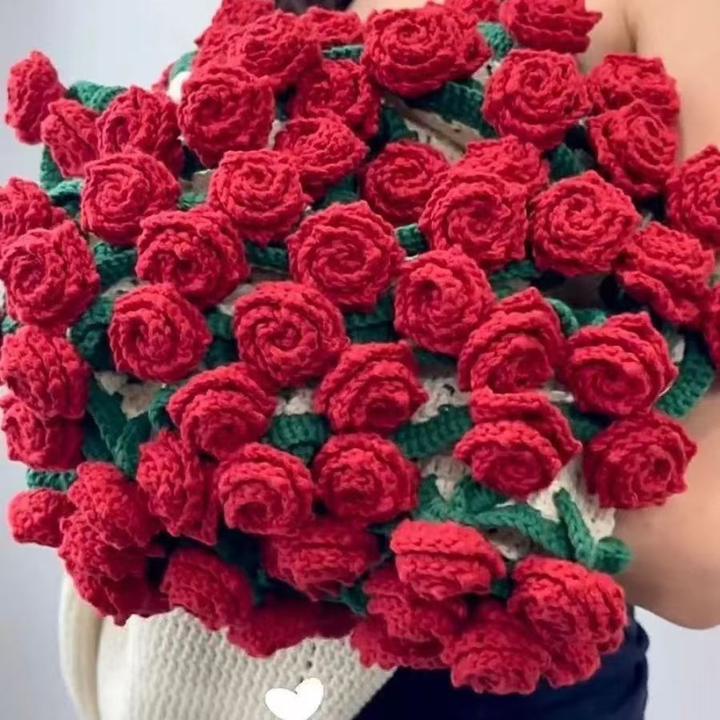 Cuvertură tricotată manual, buchet inimă, lână, fleece coral, stil etnic, primăvară-toamnă, calitate întâi