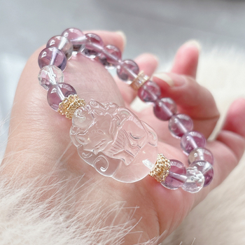 Természetes ametiszt karkötő kristályból, állat/zodiákus motívummal, uniszex, 2024 tavasz