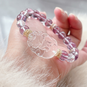 Természetes ametiszt karkötő kristályból, állat/zodiákus motívummal, uniszex, 2024 tavasz