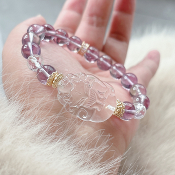 Természetes ametiszt karkötő kristályból, állat/zodiákus motívummal, uniszex, 2024 tavasz