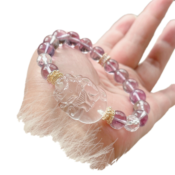 Természetes ametiszt karkötő kristályból, állat/zodiákus motívummal, uniszex, 2024 tavasz