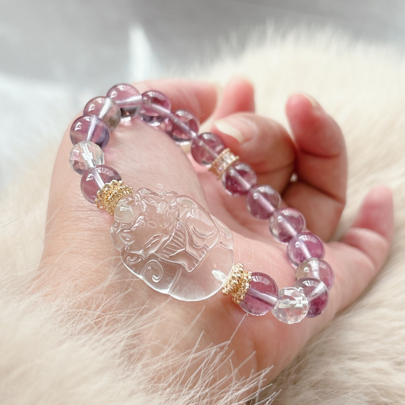 Természetes ametiszt karkötő kristályból, állat/zodiákus motívummal, uniszex, 2024 tavasz