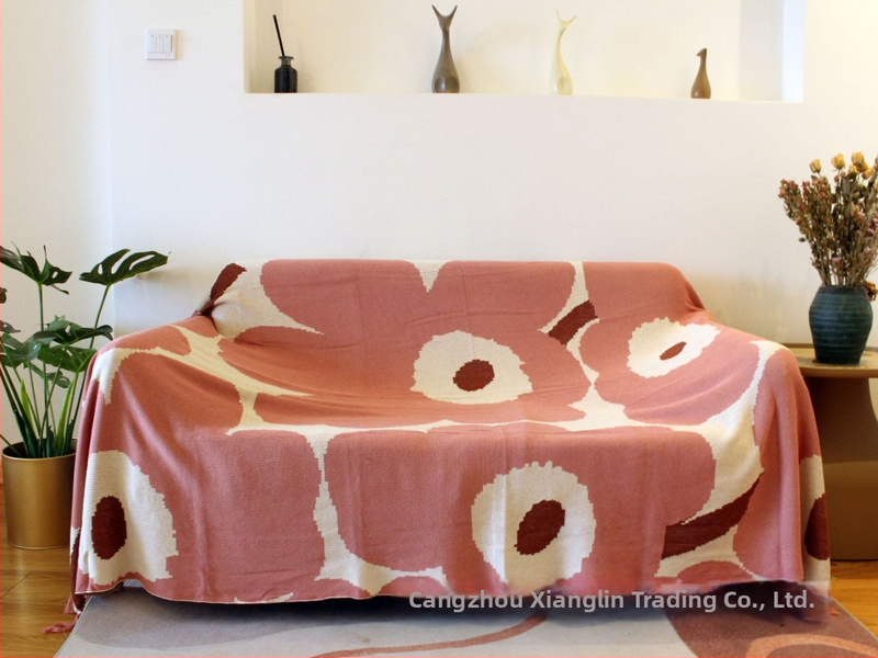 Megzta medvilninė antklodė, 800–999 g, saulėgrąžų raštas, šiuolaikinis minimalistinis stilius, 100% medvilnė