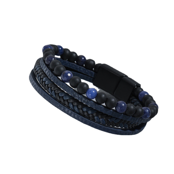 Muška narukvica od obsidijana, protkana, s tekstnim perlama — Shang Yi Jewelry