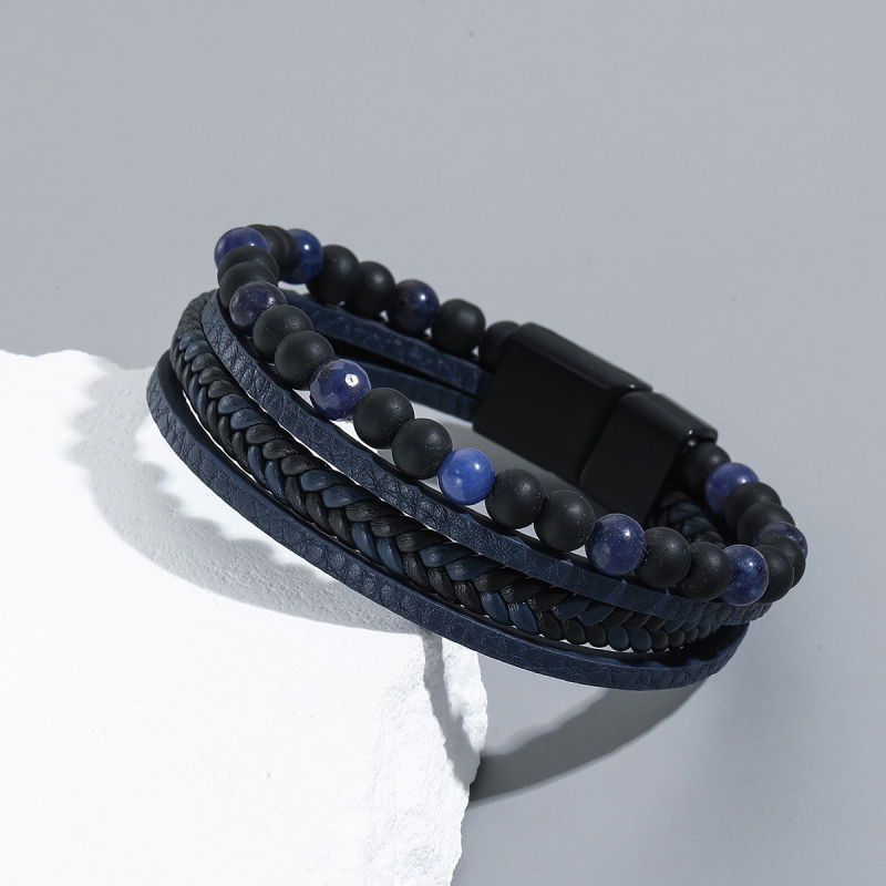 Muška narukvica od obsidijana, protkana, s tekstnim perlama — Shang Yi Jewelry