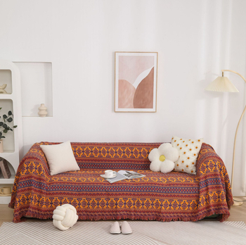 Kötött kétoldalas kanapé takaró geometriai mintával, pamut, 300–499 g, testreszabható, etnikus stílus