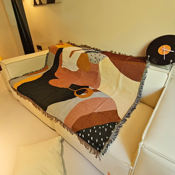 Kötött kanapé takaró, geometriai mintázat, nordic stílus, poliészter-pamut keverék, 800–999 g, minden szezonra