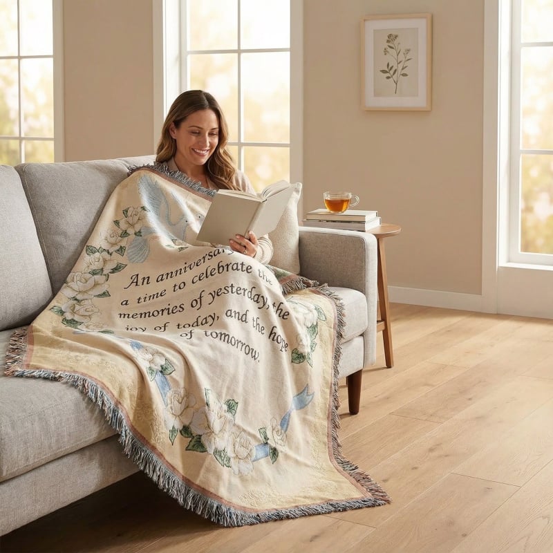 Гобленово одеяло — пасторален стил, смесен материал, мотив растения и цветя, тегло 300–499 г, подходящо за всички сезони