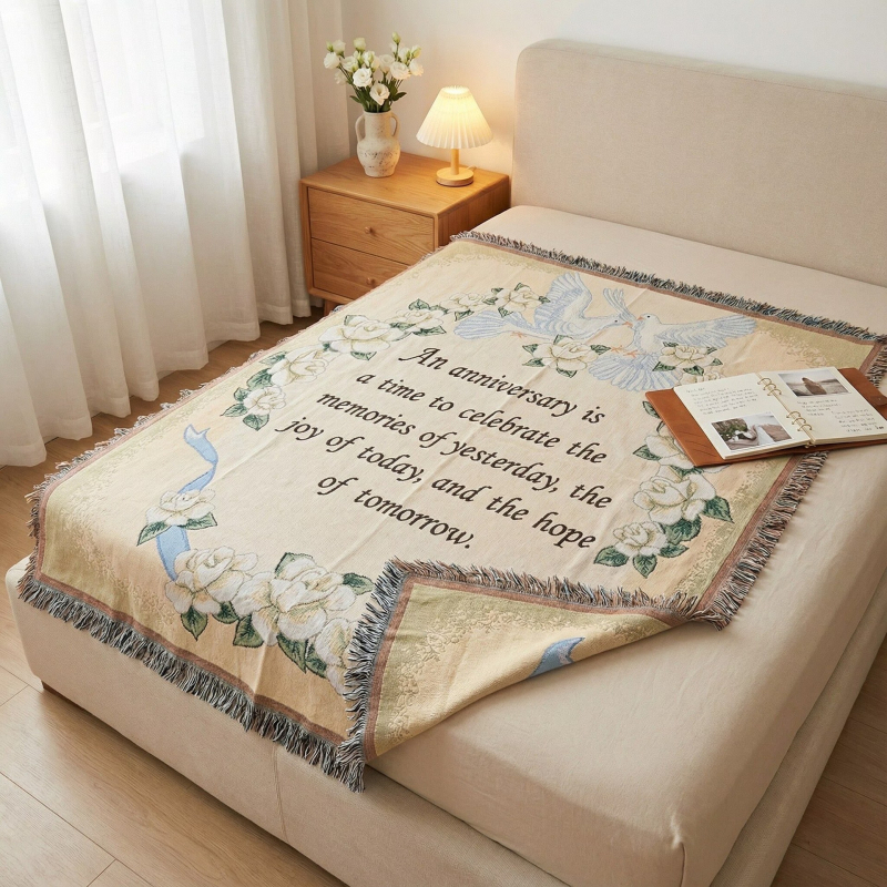 Гобленово одеяло — пасторален стил, смесен материал, мотив растения и цветя, тегло 300–499 г, подходящо за всички сезони