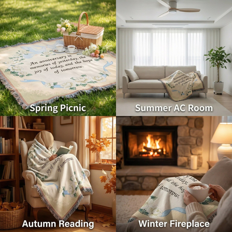 Гобленово одеяло — пасторален стил, смесен материал, мотив растения и цветя, тегло 300–499 г, подходящо за всички сезони