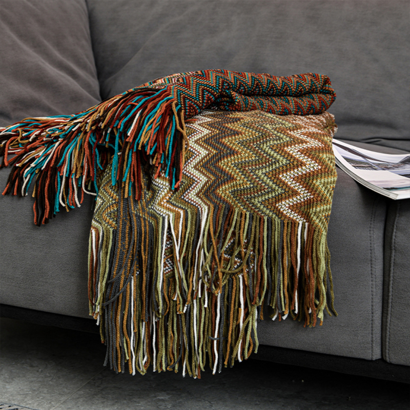 Takaró - bohém laza, multifunkcionális hotelhez, irodához és szálláshelyekhez, csíkos, akril, 500–799 g, négy évszak