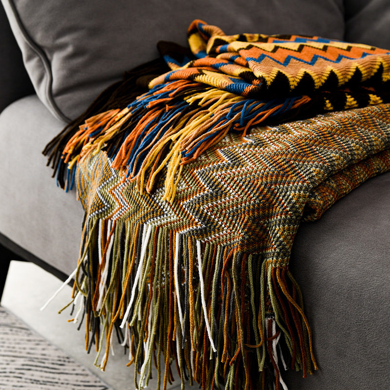 Takaró - bohém laza, multifunkcionális hotelhez, irodához és szálláshelyekhez, csíkos, akril, 500–799 g, négy évszak