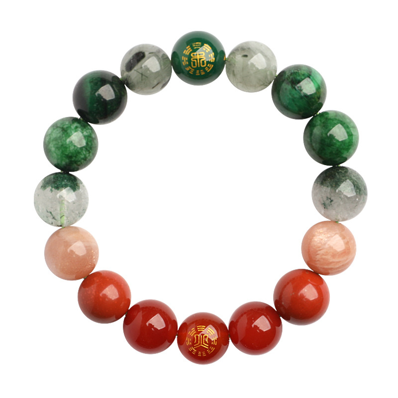 Uniszex karkötő az öt elemes energiaegyensúlyhoz fantom kvarccal, acháttal és természetes kristállyal