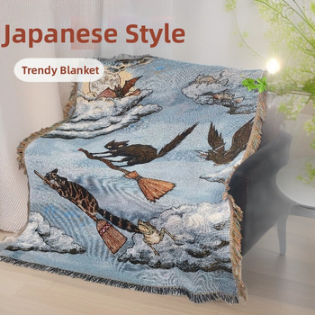 Japonų stiliaus viengubo sofos užvalkalas, premium poliesterio pledas su karikatūrų raštu, pritaikomas, 300–499 g, visiems metų laikams