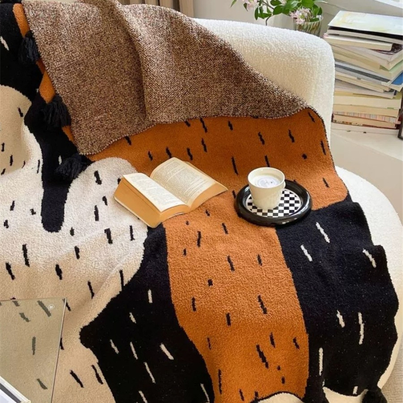 Kaktusz kötött pléd, növények és virágok mintával, vidéki stílus, súly 500–800 g