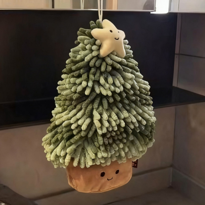 Prosop de mână cu design brad de Crăciun, drăguț și creativ, ultra-absorbant, îngroșat, anti-miros, pentru bucătărie și baie, cu agățare