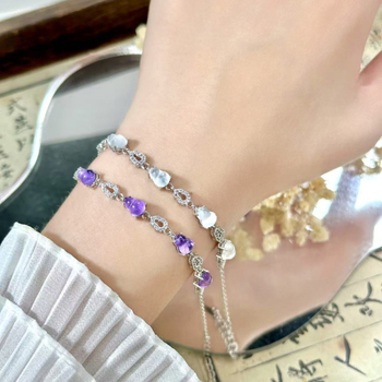 Brățară cu cristale de ametist, formă de dovleac, placare electroplată, bijuterie de mână pentru femei, stil luxos