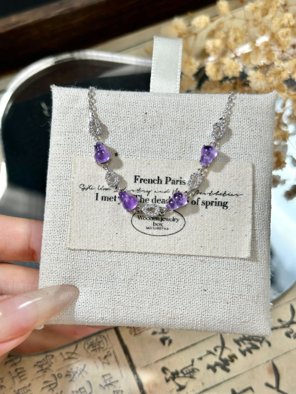 Brățară cu cristale de ametist, formă de dovleac, placare electroplată, bijuterie de mână pentru femei, stil luxos