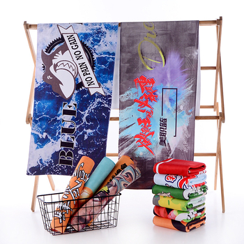 Prosop cu logo imprimat – prosop de față și de baie, 80% poliester, 20% poliamid, fir din fibră compozită, proces de imprimare, 50–80 g