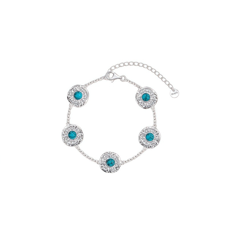 Brățară din argint 925 cu ochi de tigru și turcoaz, design geometric, placare electro, stil lux pentru femei