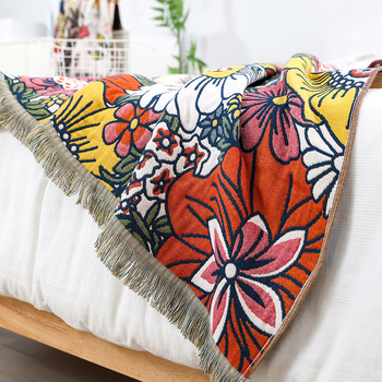 Prosop de baie/plajă din bumbac gază cu ciucuri și model floral, țesătură Jacquard, 32 fire, 400–500 g